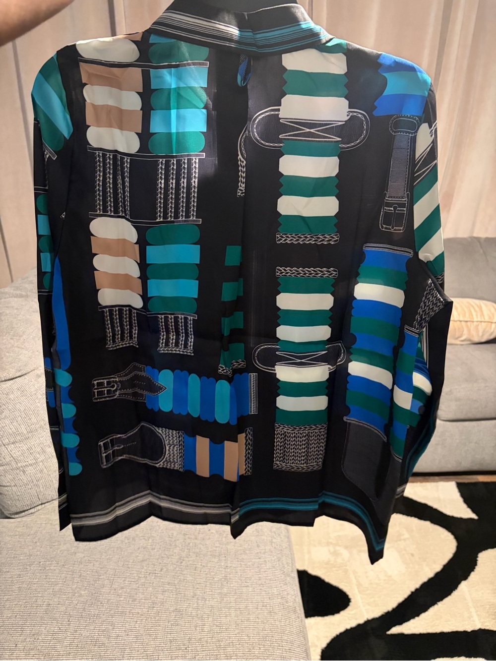 Women's Blue & Black Printed Dress Shirt - Picture 5 of 5